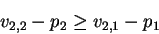\begin{displaymath}v_{2,2} - p_2 \geq v_{2,1} - p_1 \end{displaymath}