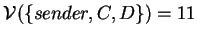 $\mathcal{V}(\{sender,C,D\})=11$