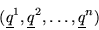 \begin{displaymath}
(\underline q^1, \underline q^2, \ldots, \underline q^n)
\end{displaymath}