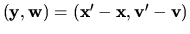 $ ({\bf y}, {\bf w}) = ({\bf x'}-{\bf x}, {\bf v'}-{\bf v})$