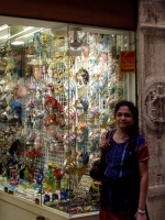 p6060024 Ma with Murano glasses. Shopping in Venice.
