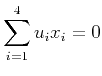 $\displaystyle \sum_{i=1}^4 u_ix_i = 0
$