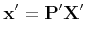 $\displaystyle {\bf x'} = {\bf P'} {\bf X'}
$
